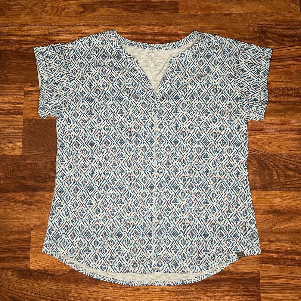 L.L.Bean Women's Streamside Tee Short-Sleeve Splitneck Geometric Print Large